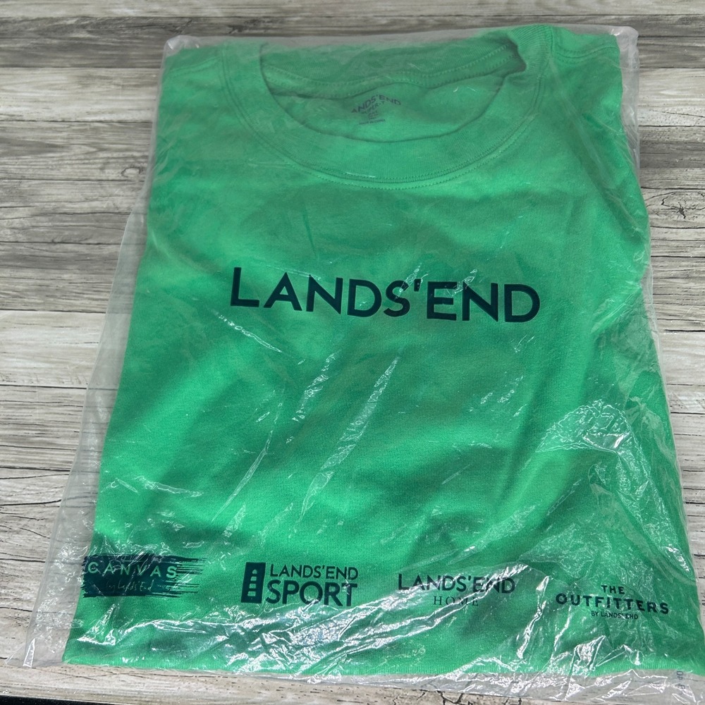 Lands' End Super-T Mens 2XL Green Short Sleeve Crew Neck Shirt Cotton 50-52 Tall